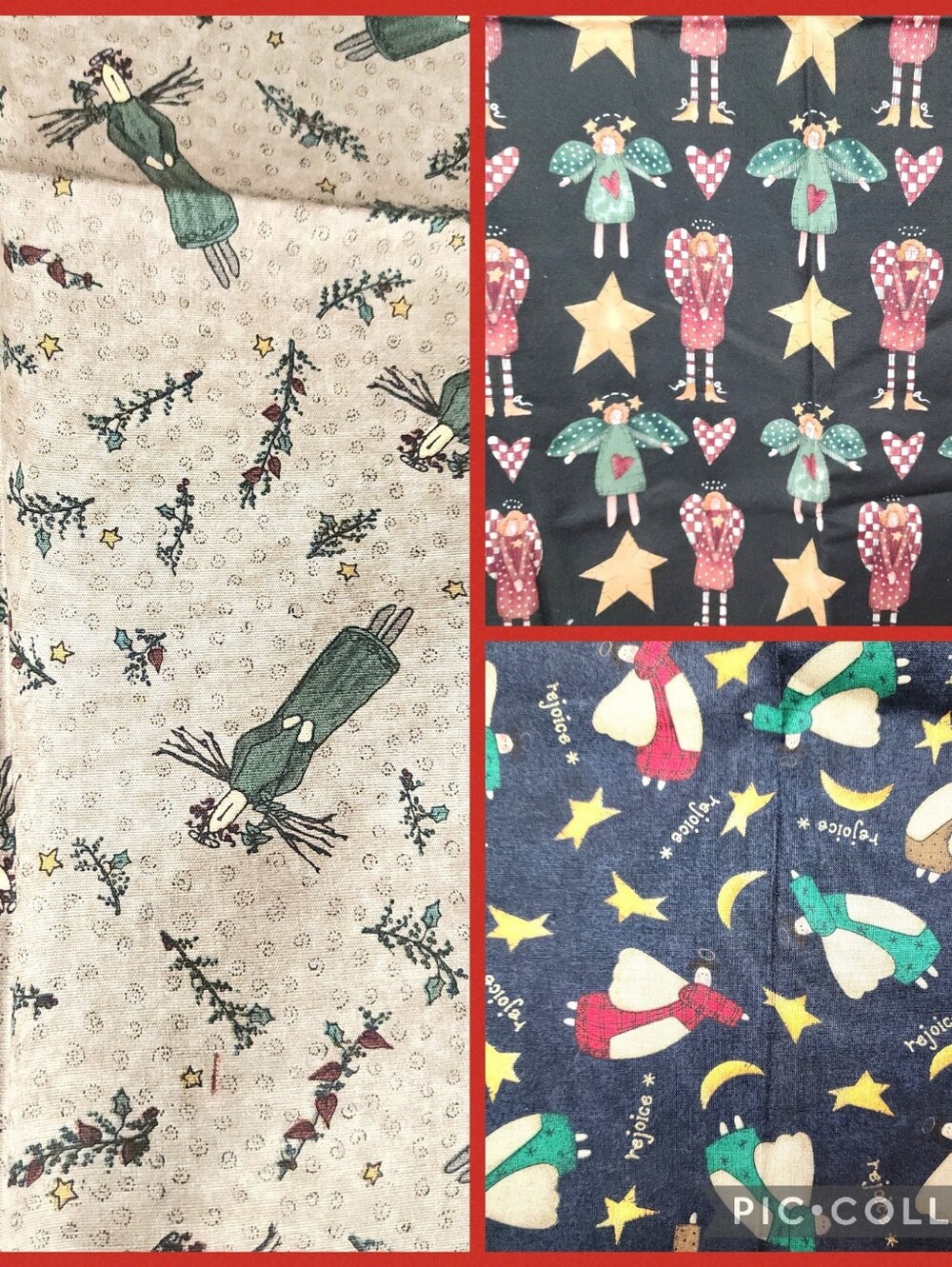 Vintage Christmas Angel Cotton Fabric Remnants 3 Prints 100% Cotton